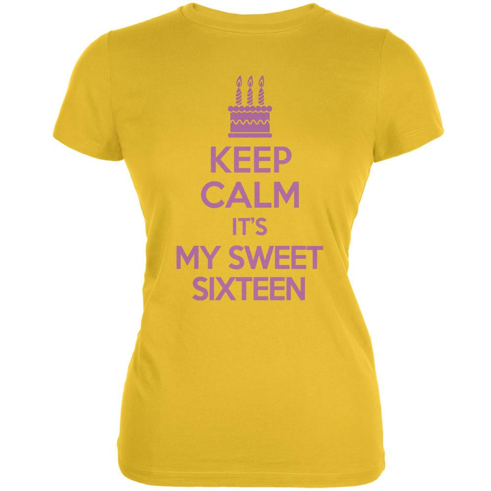 Keep Calm Sweet 16 Bright Yellow Juniors Soft T-Shirt Juniors T-Shirts Old Glory 2XL Yellow 