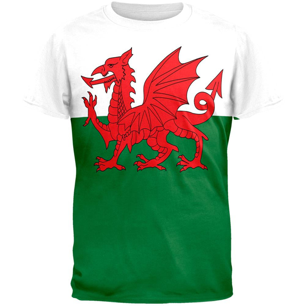 Welsh Flag All Over Adult T-Shirt Men's T-Shirts Old Glory 2XL Multi 