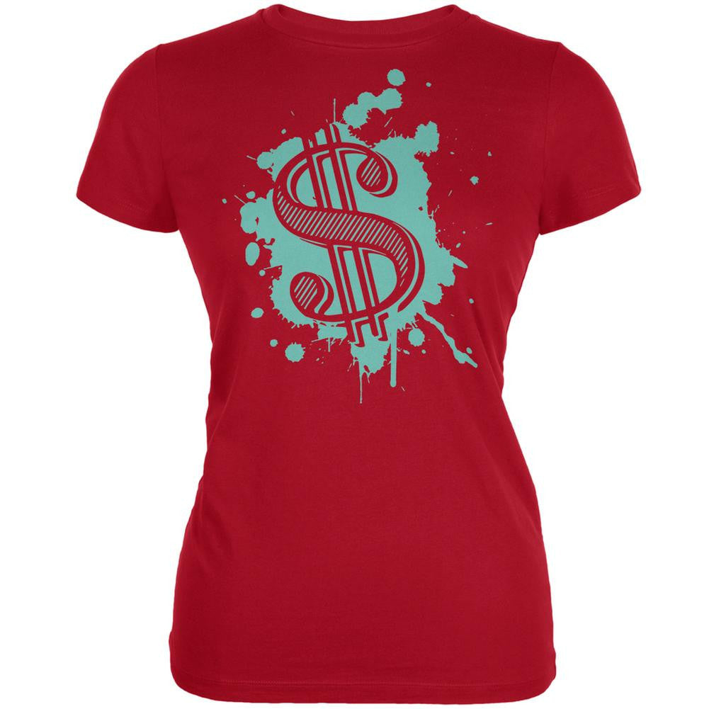 Splatter Dollar Sign Red Juniors Soft T-Shirt Juniors T-Shirts Old Glory 2XL Red 