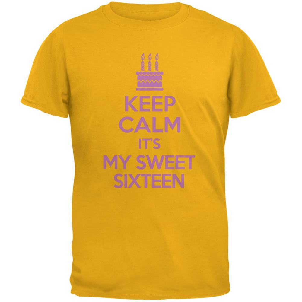 Keep Calm Sweet 16 Gold Adult T-Shirt Men's T-Shirts Old Glory 2XL Yellow 