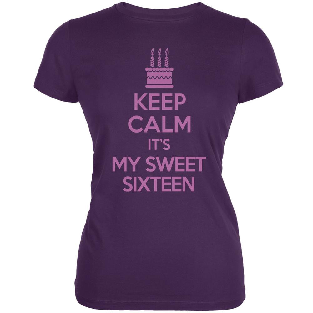 Keep Calm Sweet 16 Purple Juniors Soft T-Shirt Juniors T-Shirts Old Glory 2XL Purple 