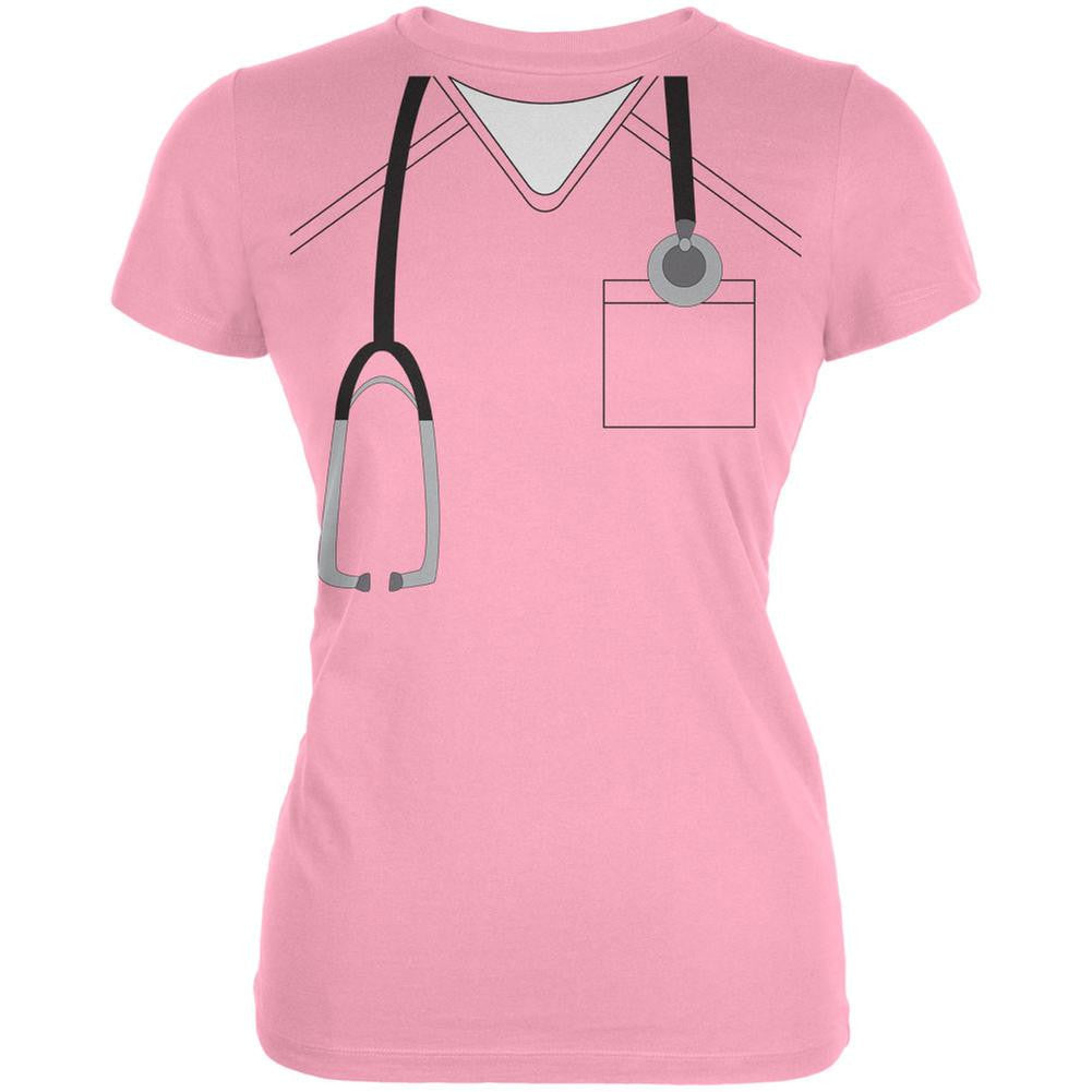 Halloween Doctor Scrubs Costume Light Pink Juniors Soft T-Shirt Juniors T-Shirts Old Glory LG Pink 