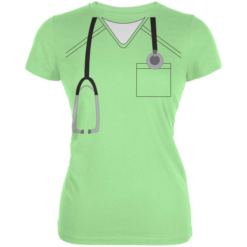 Halloween Doctor Scrubs Costume Mint Juniors Soft T-Shirt Juniors T-Shirts Old Glory LG Green 