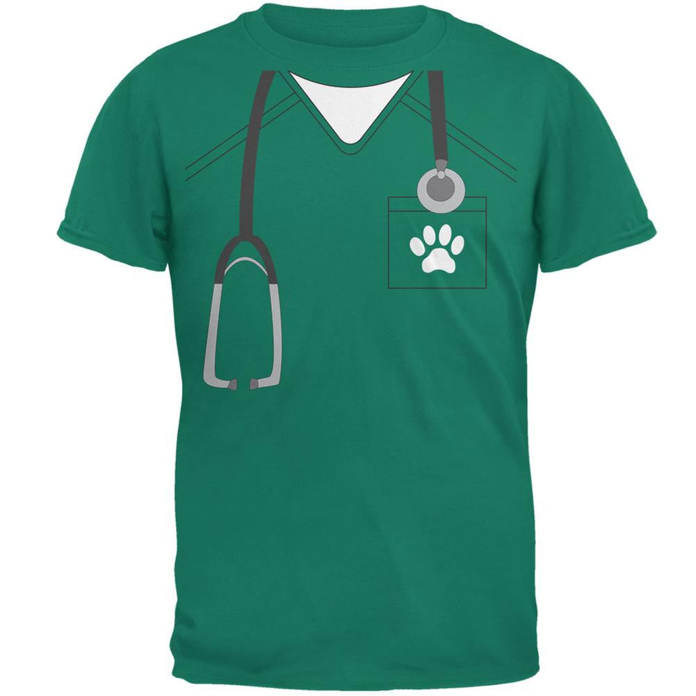 Halloween Vet Veterinarian Scrubs Costume Jade Green Adult T-Shirt Men's T-Shirts Old Glory 2XL Green 