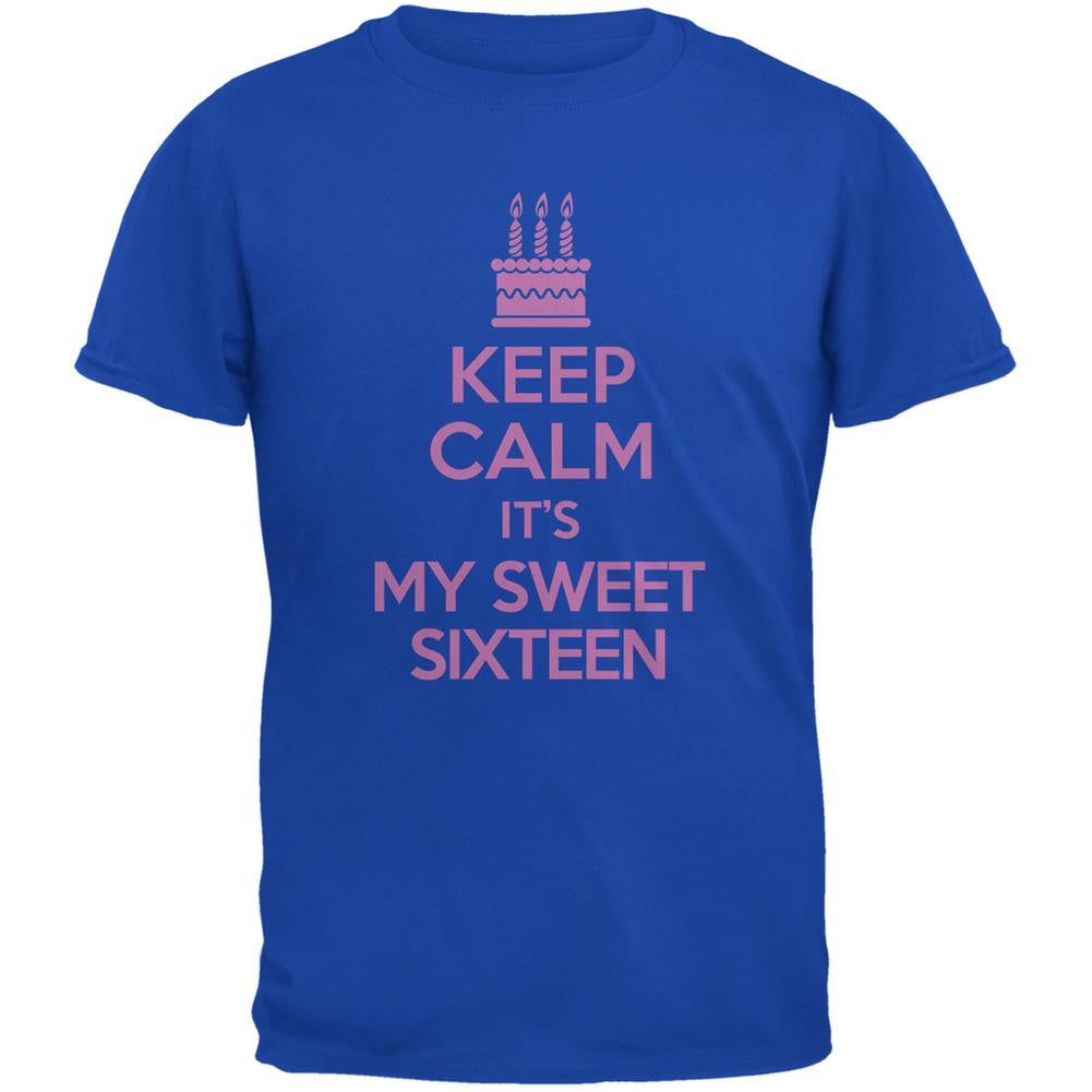 Keep Calm Sweet 16 Royal Adult T-Shirt Men's T-Shirts Old Glory 2XL Blue 