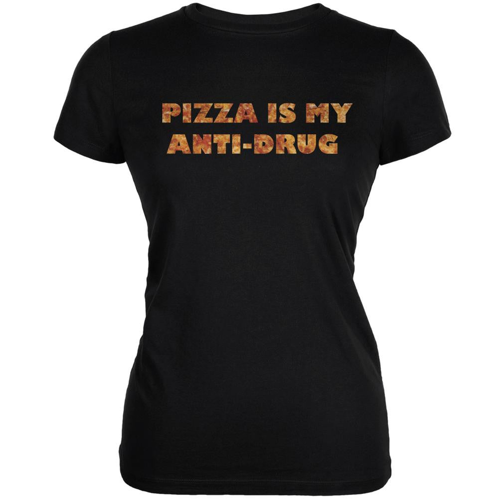 Pizza Is My Anti-Drug Black Juniors Soft T-Shirt Juniors T-Shirts Old Glory 2XL Black 