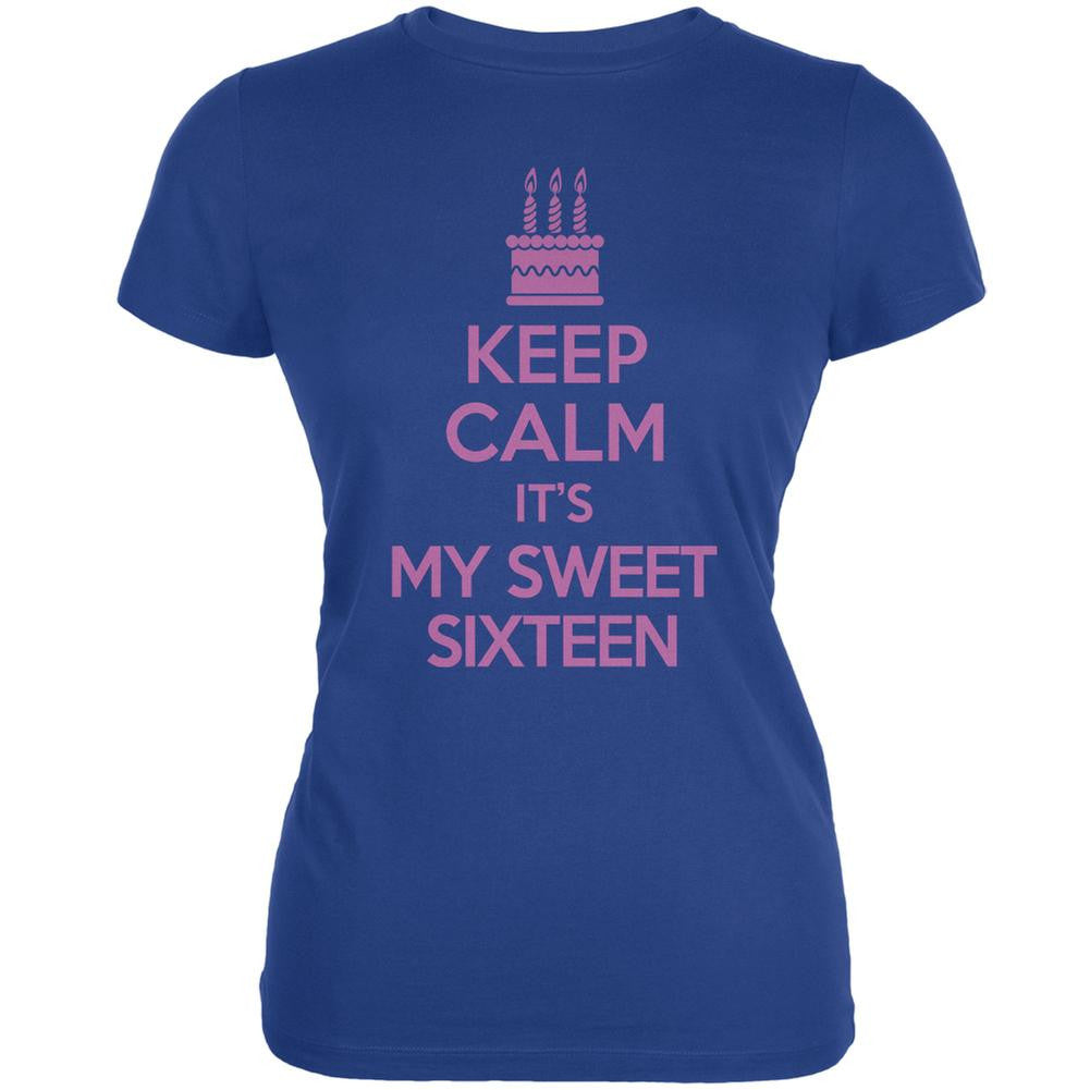 Keep Calm Sweet 16 Royal Juniors Soft T-Shirt Juniors T-Shirts Old Glory 2XL Blue 