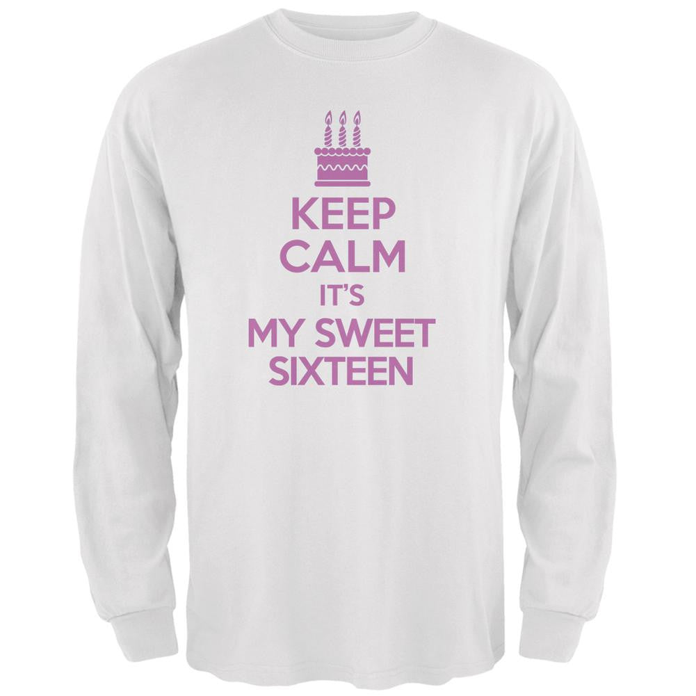 Keep Calm Sweet 16 White Adult Long Sleeve T-Shirt Men's Long Sleeves Old Glory 2XL White 