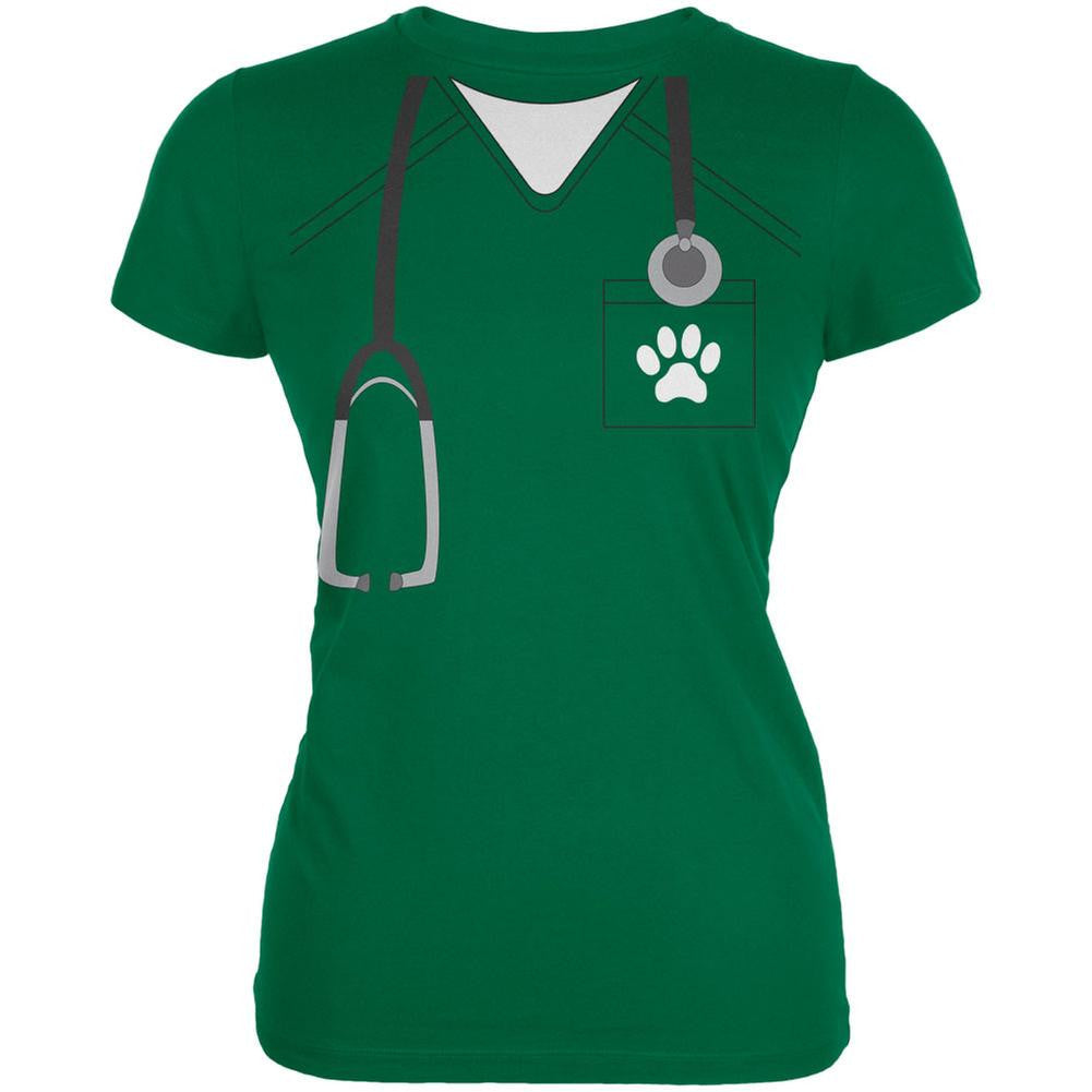 Halloween Vet Veterinarian Scrubs Costume Kelly Green Juniors Soft T-Shirt Juniors T-Shirts Old Glory 2XL Green 