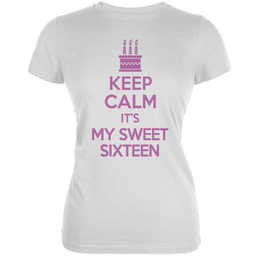 Keep Calm Sweet 16 White Juniors Soft T-Shirt Juniors T-Shirts Old Glory 2XL White 