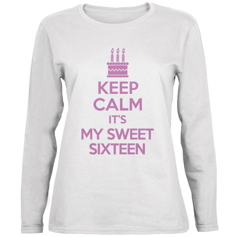 Keep Calm Sweet 16 White Womens Long Sleeve T-Shirt Women's Long Sleeves Old Glory 2XL White 