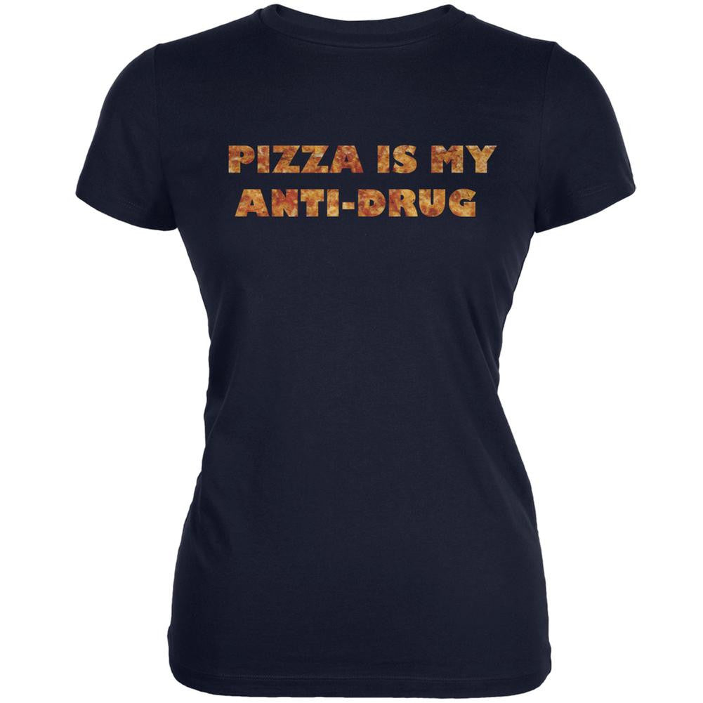 Pizza Is My Anti-Drug Navy Juniors Soft T-Shirt Juniors T-Shirts Old Glory 2XL Blue 