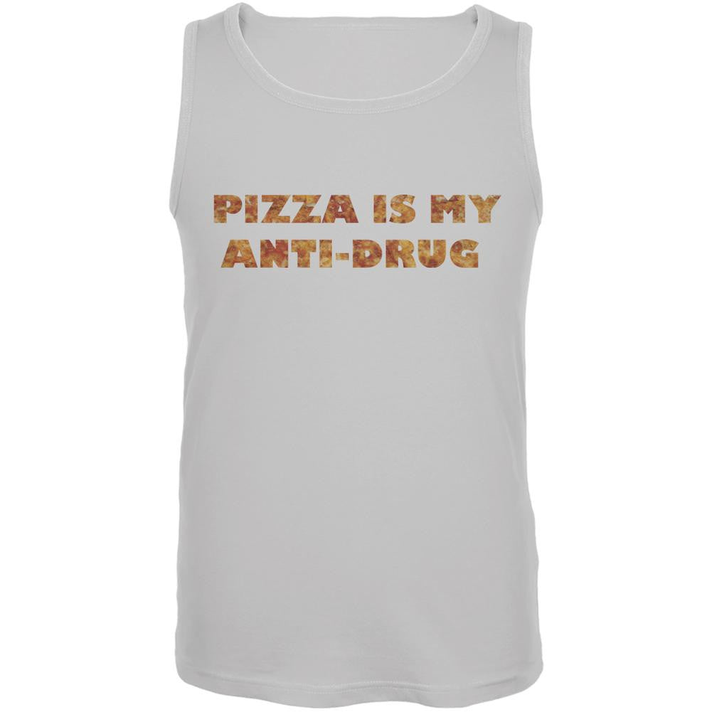Pizza Is My Anti-Drug White Adult Tank Top Men's Tank Tops Old Glory 2XL White 