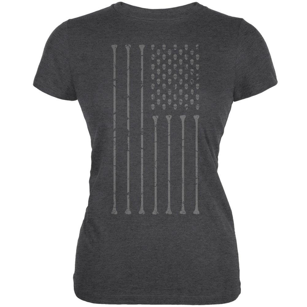 Skull & Bones American Flag Dark Heather Juniors Soft T-Shirt Juniors T-Shirts Old Glory 2XL Grey 