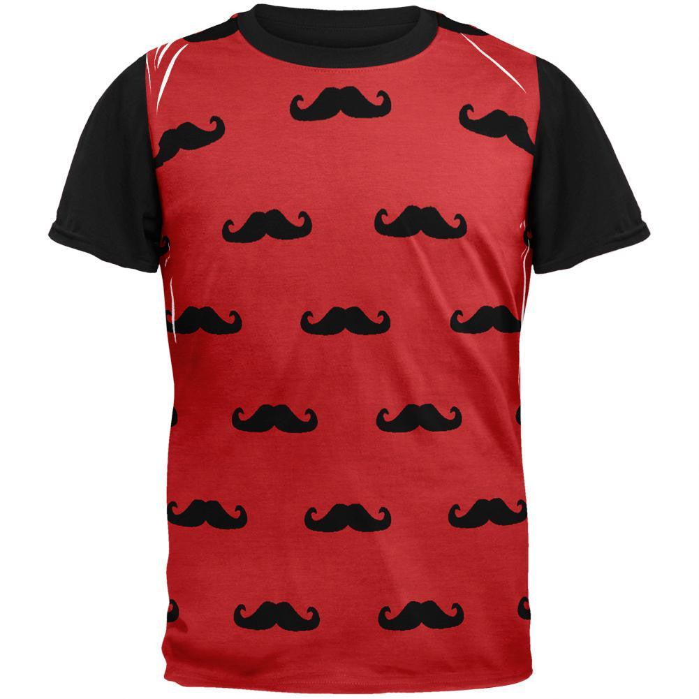 Red & Black Mustaches Adult Black Back T-Shirt Men's T-Shirts Old Glory SM Multi 