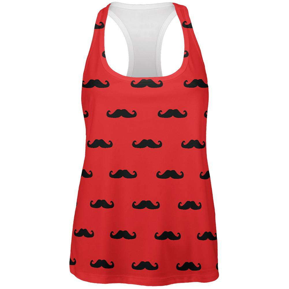 Red & Black Mustaches All Over Womens Racerback Tank Top Women's Tank Tops Old Glory 2XL Multi 