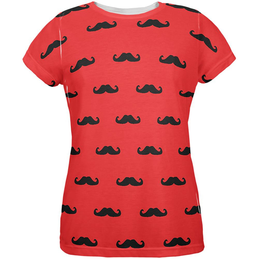 Red & Black Mustaches All Over Womens T-Shirt Women's T-Shirts Old Glory 2XL Multi 