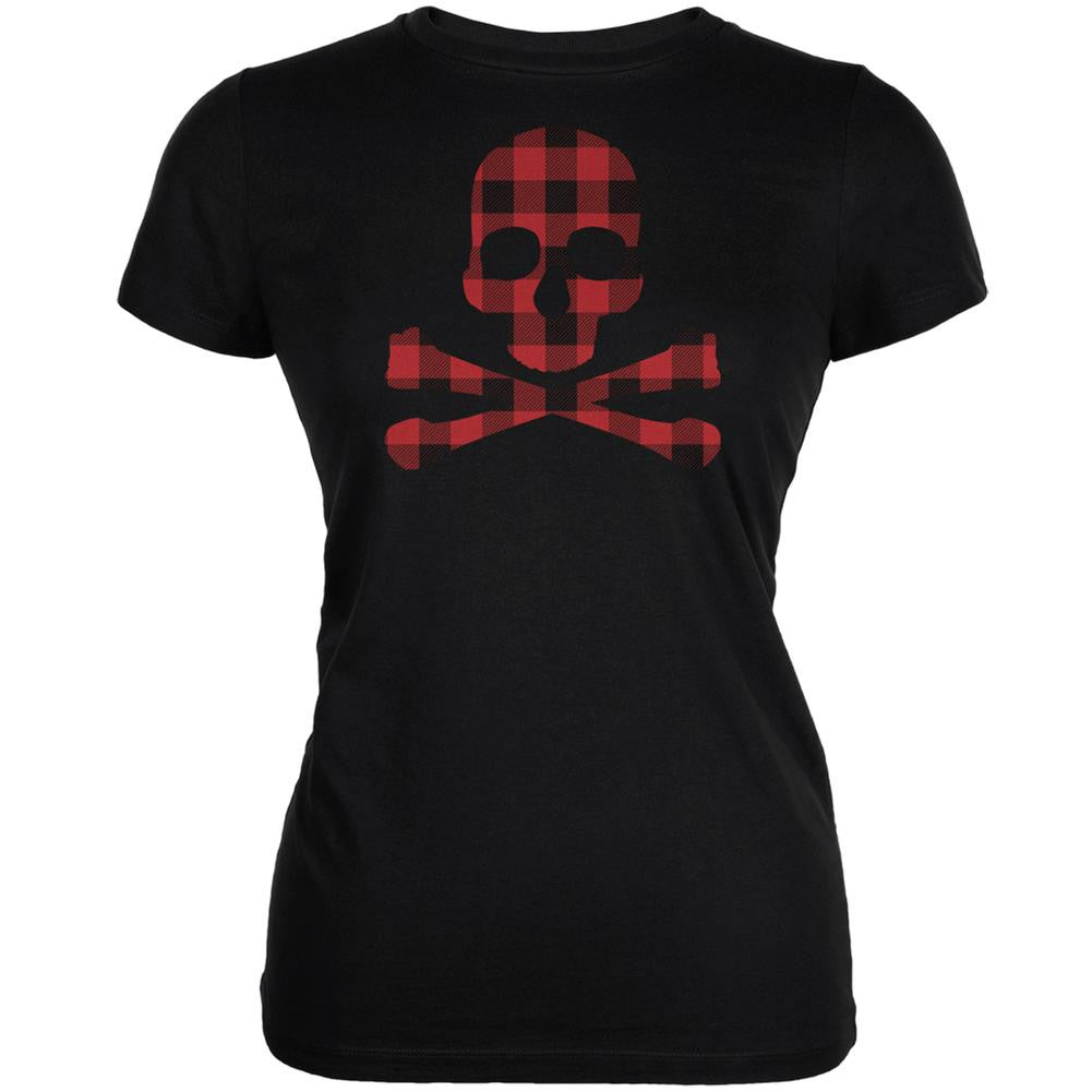 Plaid Skull & Crossbones Black Juniors Soft T-Shirt Juniors T-Shirts Old Glory 2XL Black 