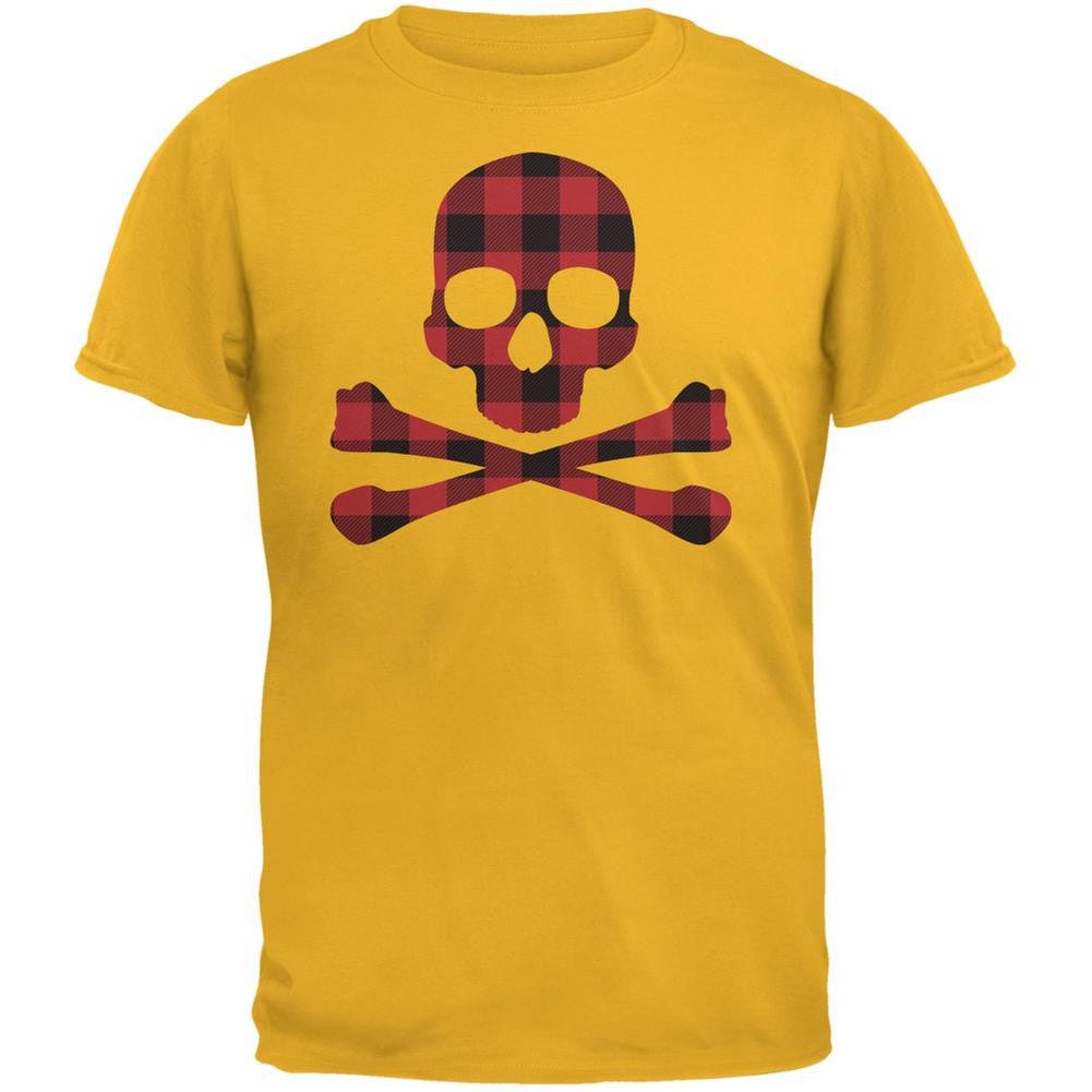 Plaid Skull & Crossbones Gold Adult T-Shirt Men's T-Shirts Old Glory 2XL Yellow 