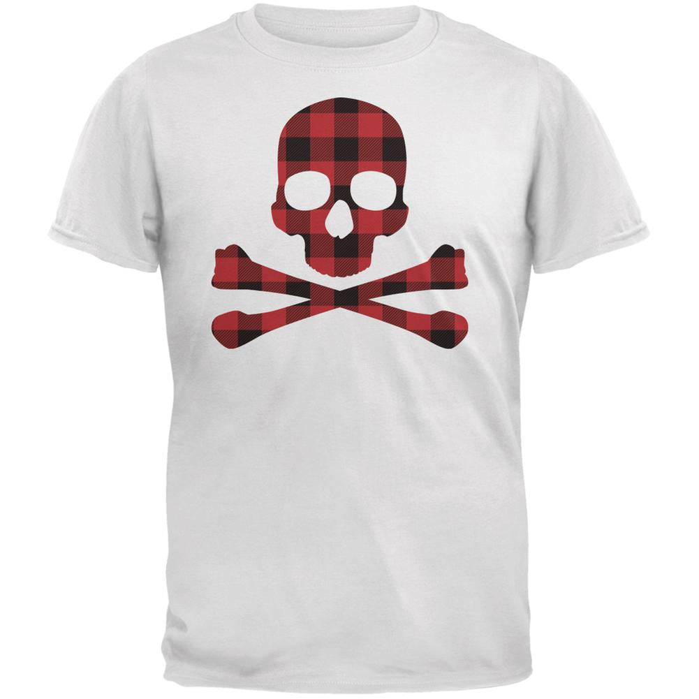 Plaid Skull & Crossbones White Adult T-Shirt Men's T-Shirts Old Glory 2XL White 