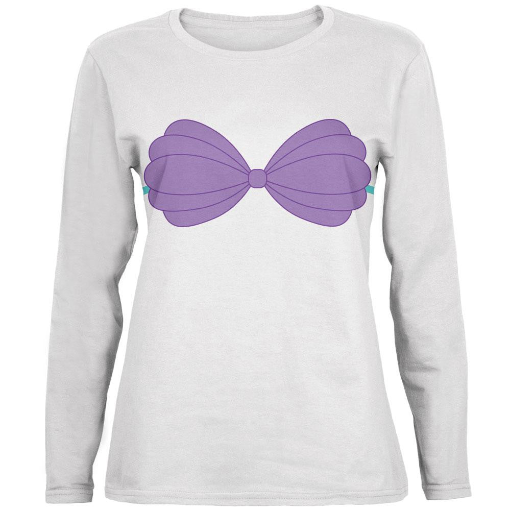 Halloween Purple Shell Bra Costume White Womens Long Sleeve T-Shirt Women's Long Sleeves Old Glory 2XL White 