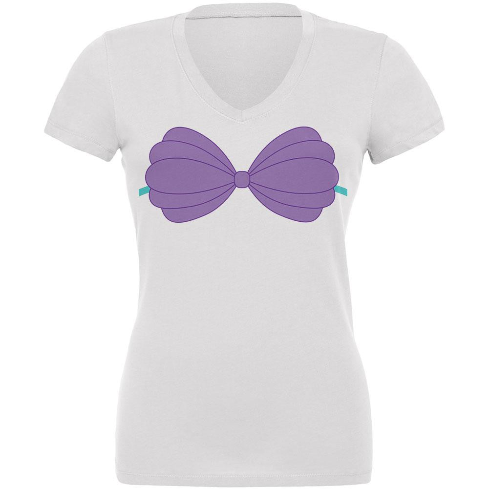 Halloween Purple Shell Bra Costume White Juniors V-Neck T-Shirt Juniors T-Shirts Old Glory 2XL White 