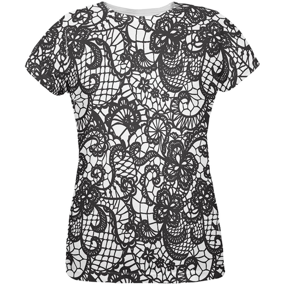 Black And White Lace All Over Womens T-Shirt Women's T-Shirts Old Glory 2XL White 