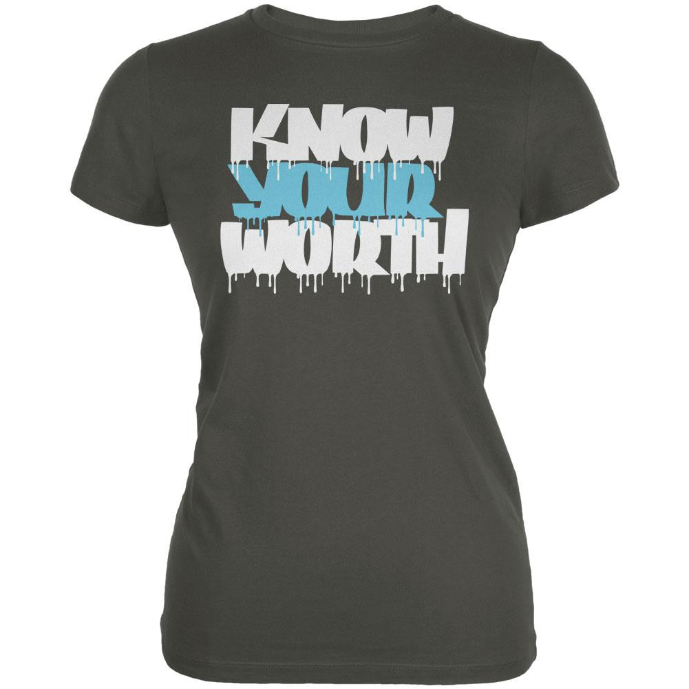 Know Your Worth Asphalt Juniors Soft T-Shirt Juniors T-Shirts Old Glory 2XL Grey 