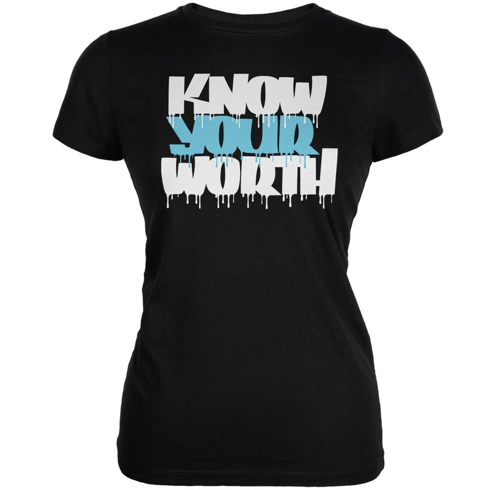 Know Your Worth Black Juniors Soft T-Shirt Juniors T-Shirts Old Glory 2XL Black 