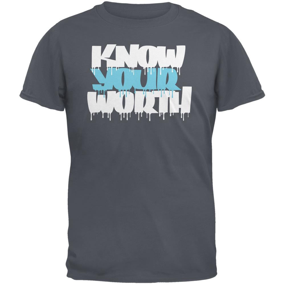 Know Your Worth Charcoal Grey Adult T-Shirt Men's T-Shirts Old Glory 2XL Grey 