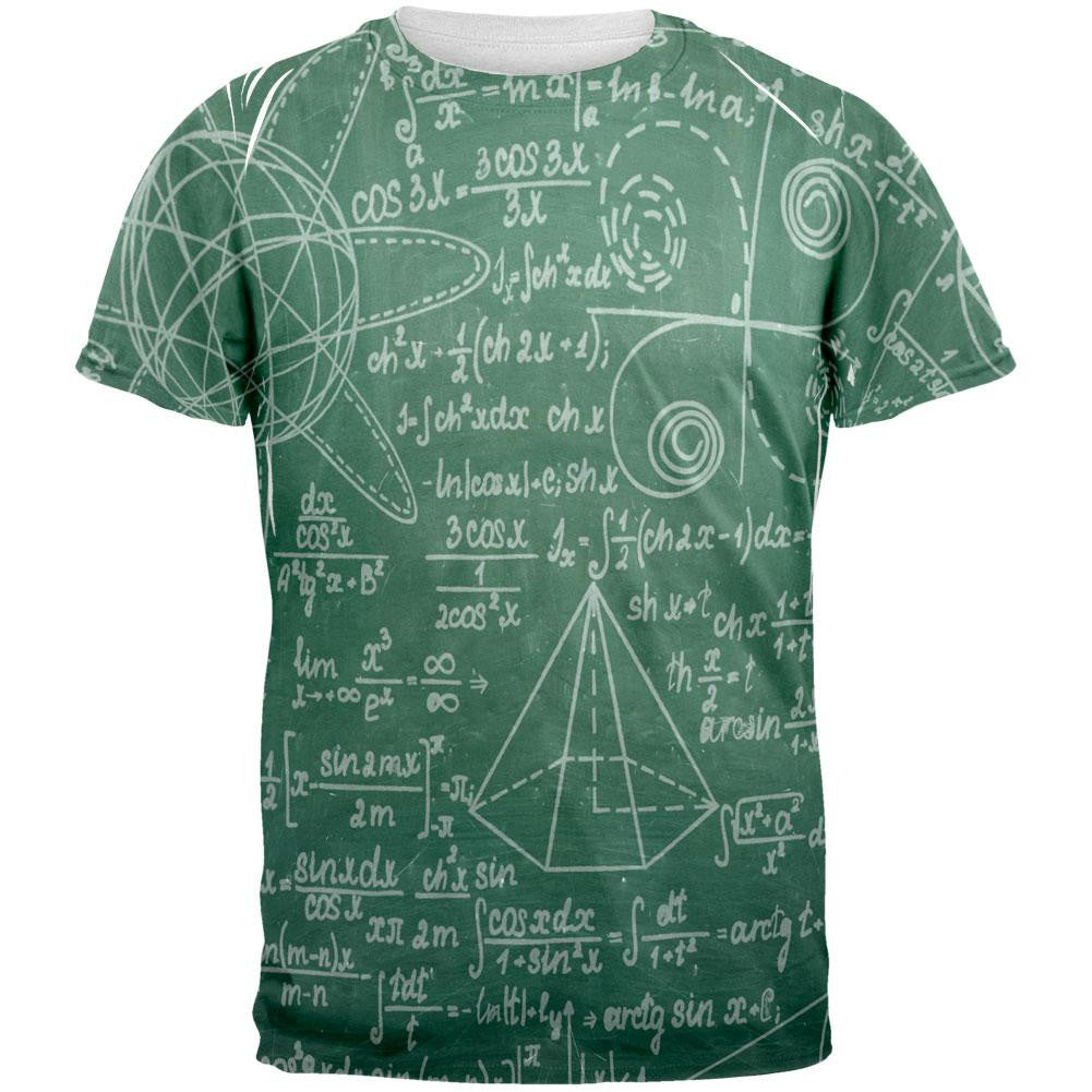 Math Geek Formulas Chalkboard All Over Adult T-Shirt Men's T-Shirts Old Glory 2XL White 