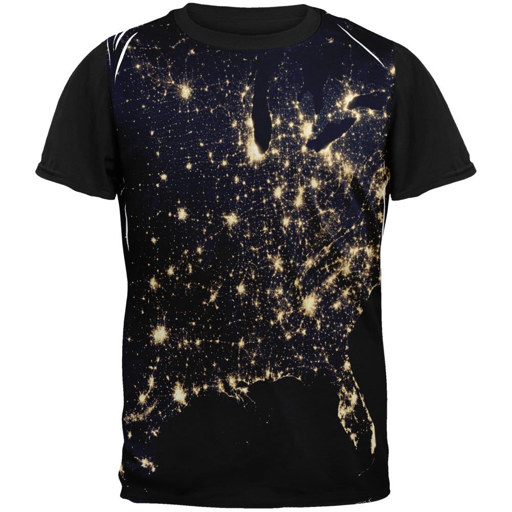 Outer Space Earth At Night Adult Black Back T-Shirt Men's T-Shirts Old Glory SM Multi 