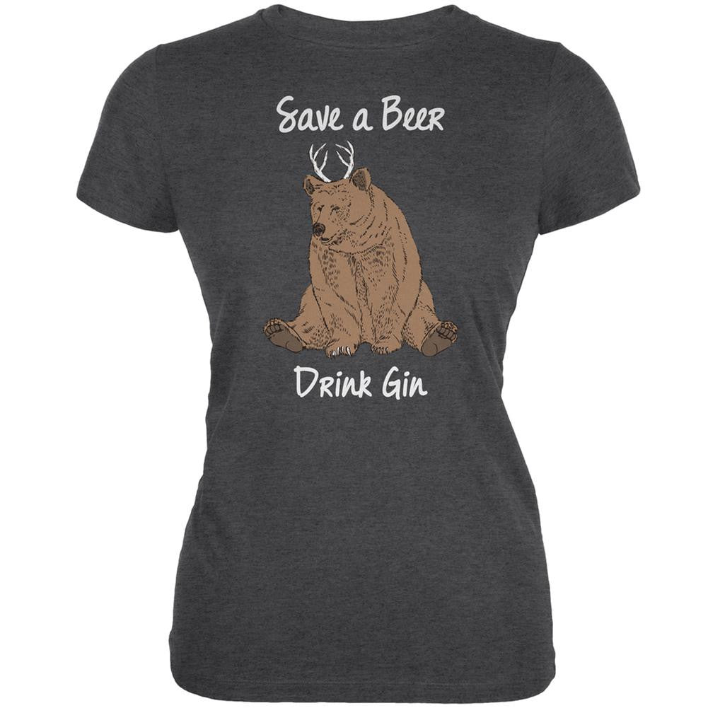 Save a Beer Drink Gin Dark Heather Juniors Soft T-Shirt Juniors T-Shirts Old Glory 2XL Grey 