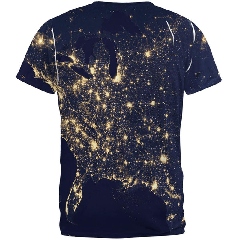 Outer Space Earth At Night All Over Adult T-Shirt Men's T-Shirts Old Glory   