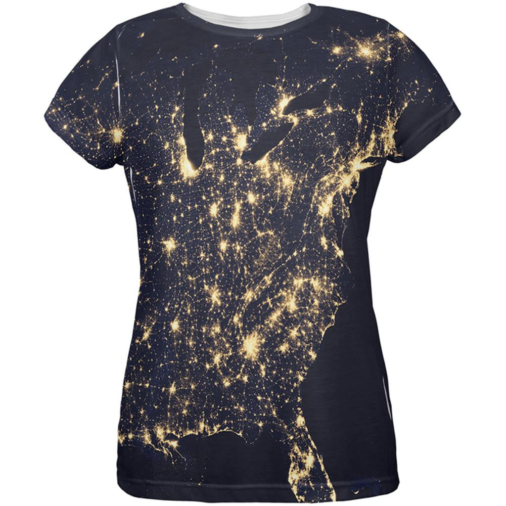 Outer Space Earth At Night All Over Womens T-Shirt Women's T-Shirts Old Glory 2XL Multi 