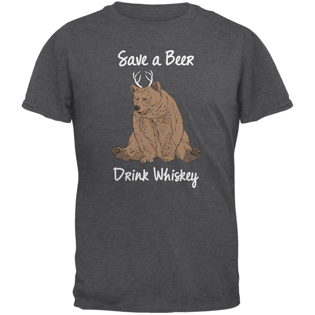 Save a Beer Drink Whiskey Dark Heather Adult T-Shirt Men's T-Shirts Old Glory 2XL Grey 