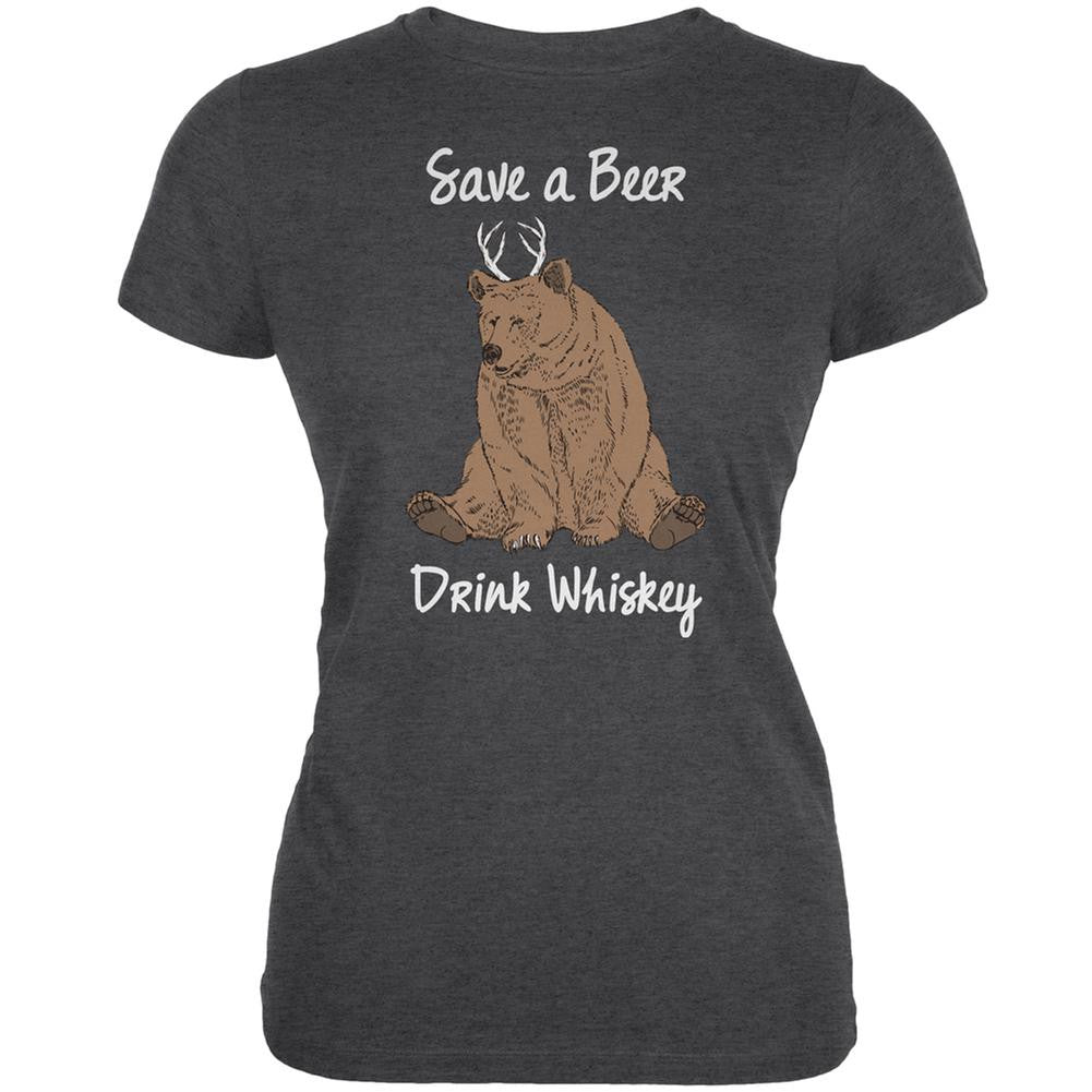 Save a Beer Drink Whiskey Dark Heather Juniors Soft T-Shirt Juniors T-Shirts Old Glory 2XL Grey 