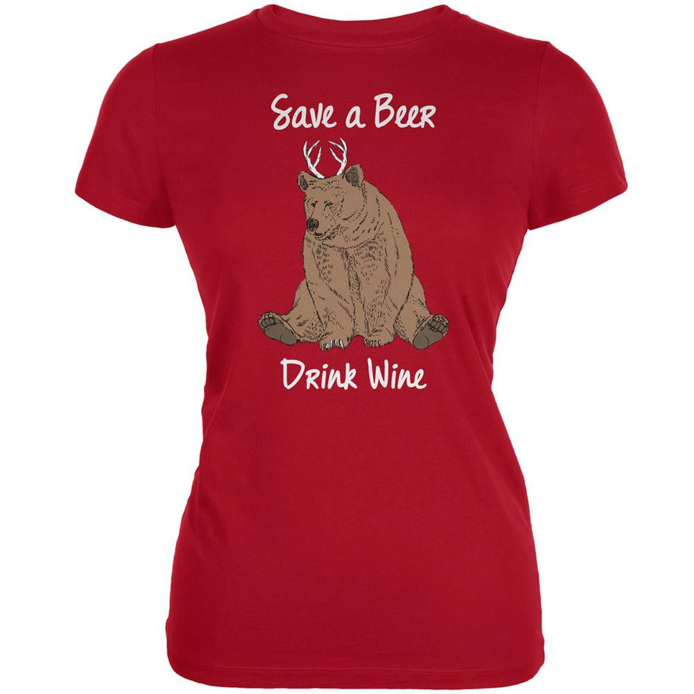 Save a Beer Drink Wine Red Juniors Soft T-Shirt Juniors T-Shirts Old Glory 2XL Red 