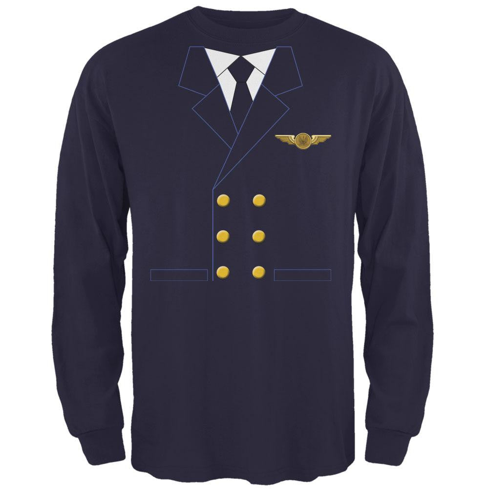 Halloween Airline Airplane Pilot Navy Adult Long Sleeve T-Shirt Men's Long Sleeves Old Glory 2XL Blue 