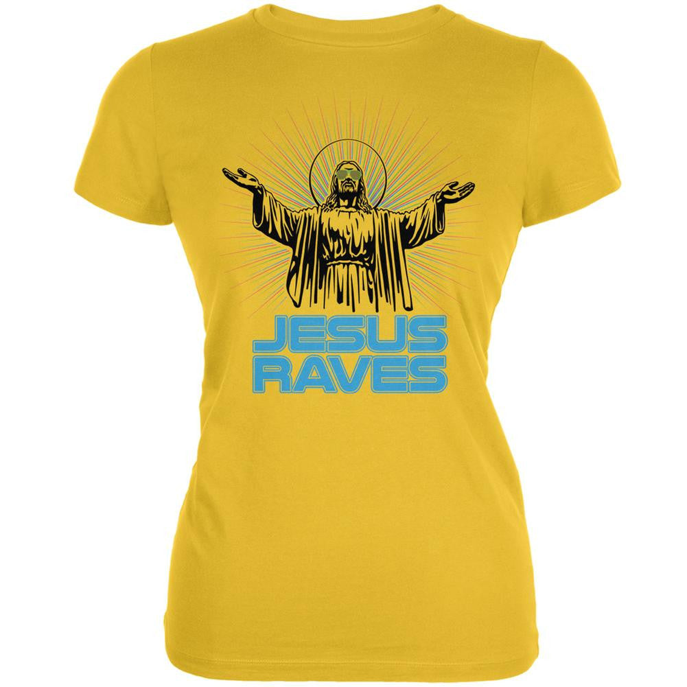 Jesus Raves Bright Yellow Juniors Soft T-Shirt Juniors T-Shirts Old Glory 2XL Yellow 