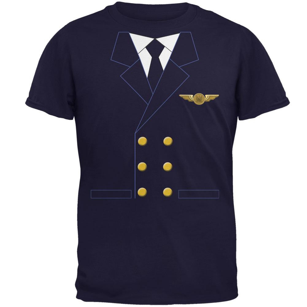 Halloween Airline Airplane Pilot Navy Adult T-Shirt Men's T-Shirts Old Glory SM  