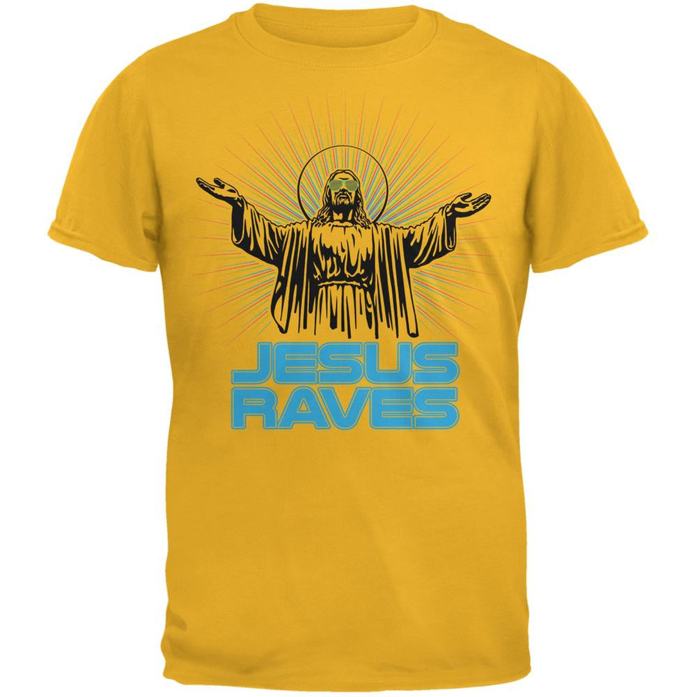 Jesus Raves Gold Adult T-Shirt Men's T-Shirts Old Glory 2XL Yellow 