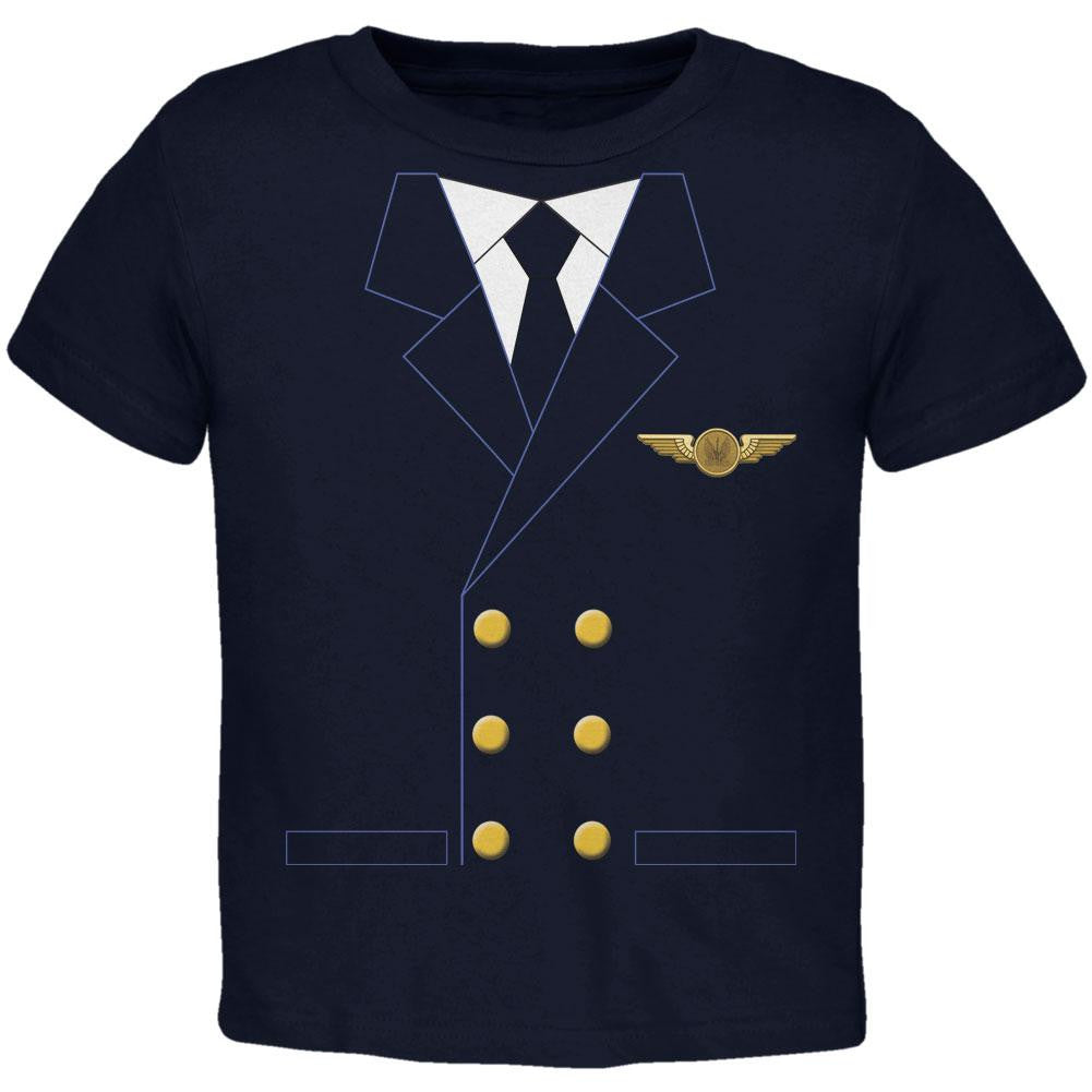 Halloween Airline Airplane Pilot Navy Toddler T-Shirt Toddler T-Shirts Old Glory 2T Blue 