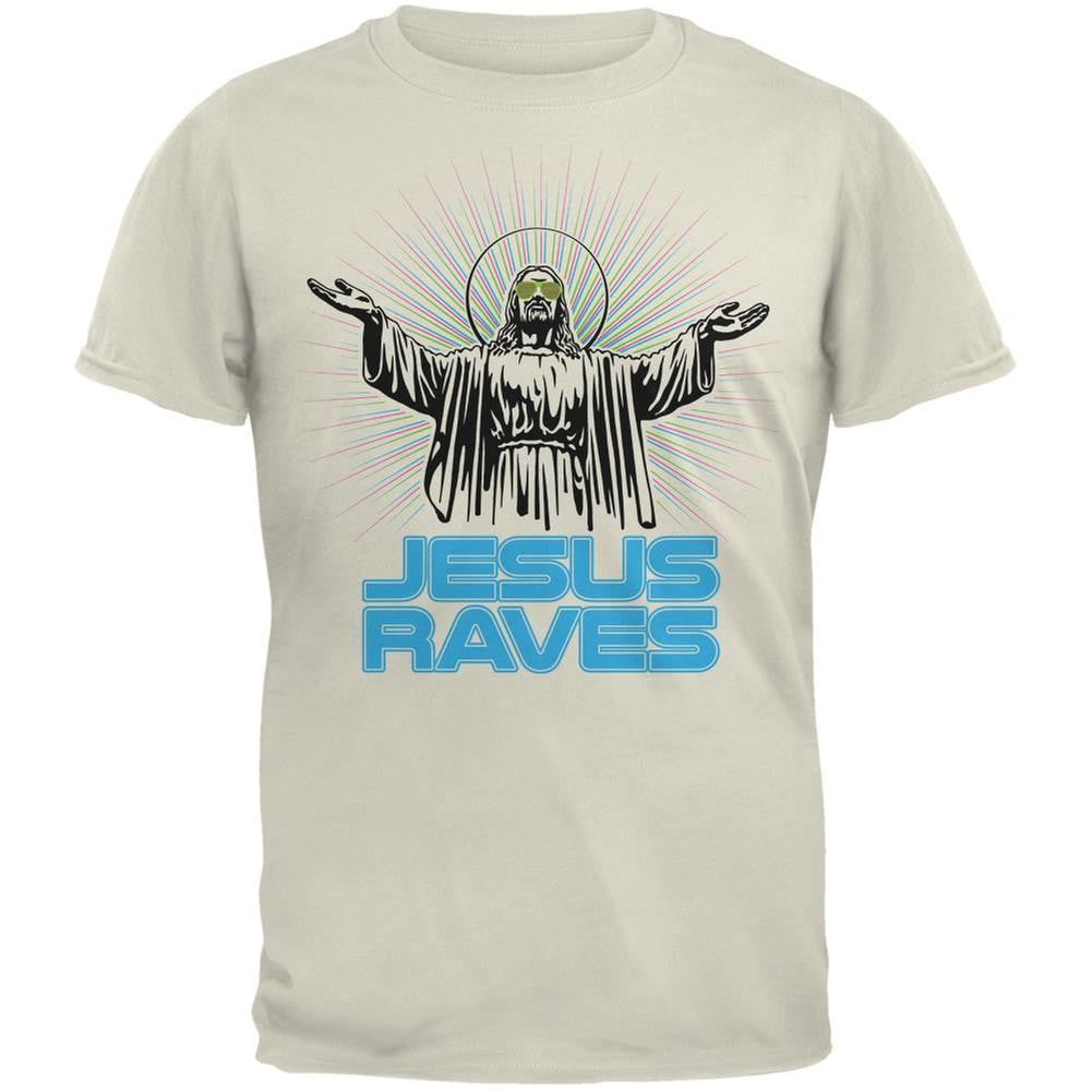 Jesus Raves Natural Adult T-Shirt Men's T-Shirts Old Glory 2XL Off-White 