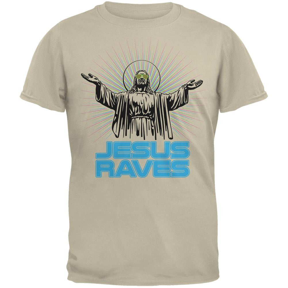 Jesus Raves Sand Adult T-Shirt Men's T-Shirts Old Glory 2XL Beige 