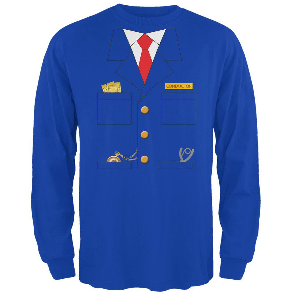 Halloween Train Conductor Costume Royal Adult Long Sleeve T-Shirt Men's Long Sleeves Old Glory 2XL Blue 