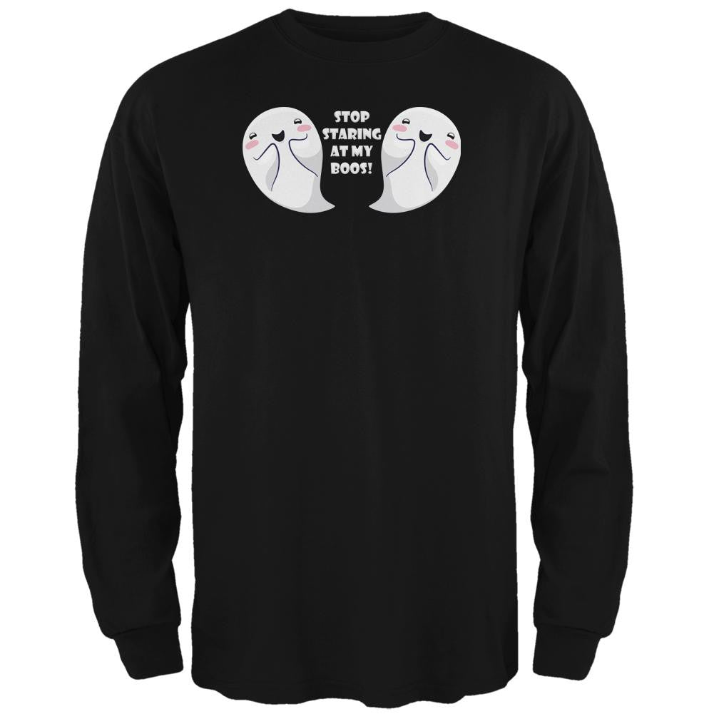 Halloween Stop Staring Boobs Boos Black Adult Long Sleeve T-Shirt Men's Long Sleeves Old Glory 2XL Black 