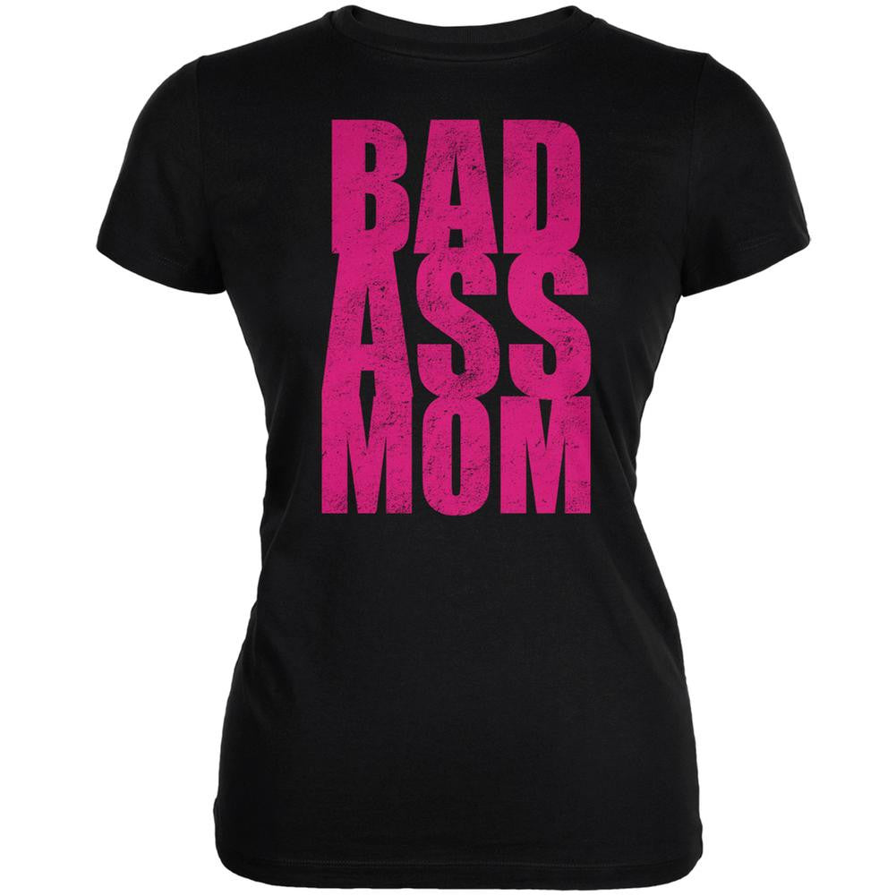 Bad Ass Mom Black Juniors Soft T-Shirt Juniors T-Shirts Old Glory 2XL Black 