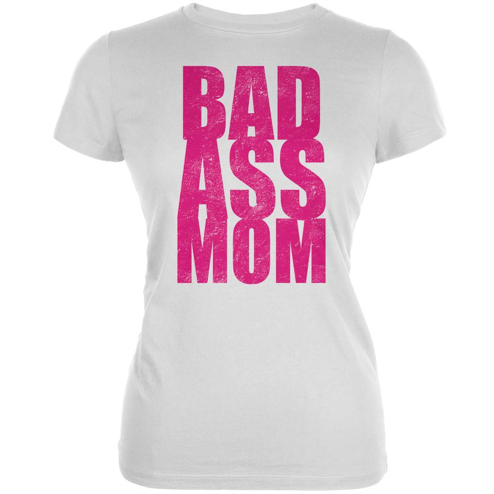 Bad Ass Mom White Juniors Soft T-Shirt Juniors T-Shirts Old Glory 2XL White 