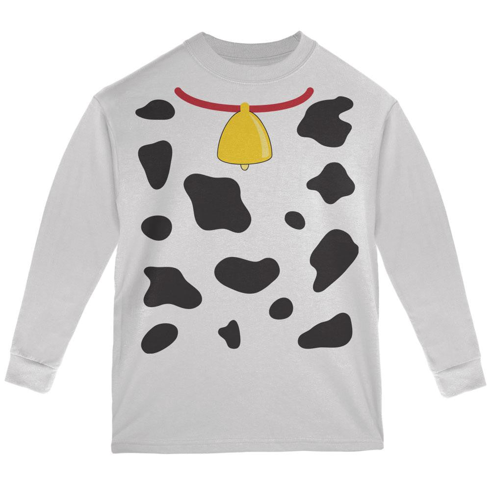 Halloween Cow Costume White Youth Long Sleeve T-Shirt Youth Long Sleeves Old Glory   